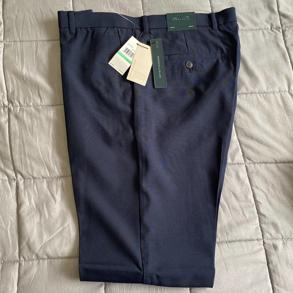 Perry Ellis Slim Fit 34x32 Navy Pants